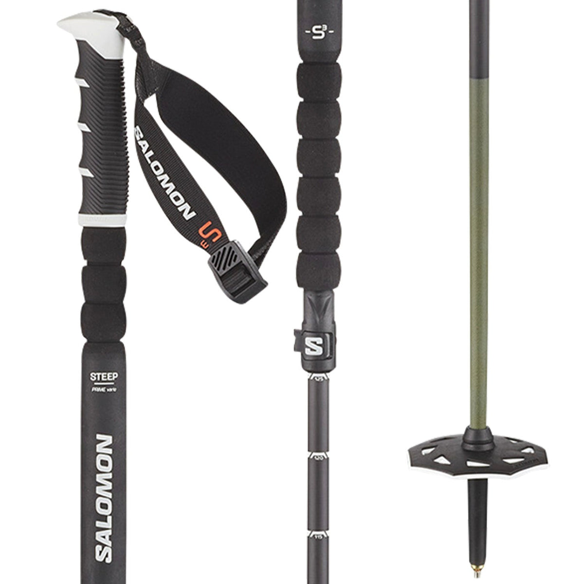 Bastoncino da sci Salomon Steep Prime Vario S3 Nero/Bianco (26/27)